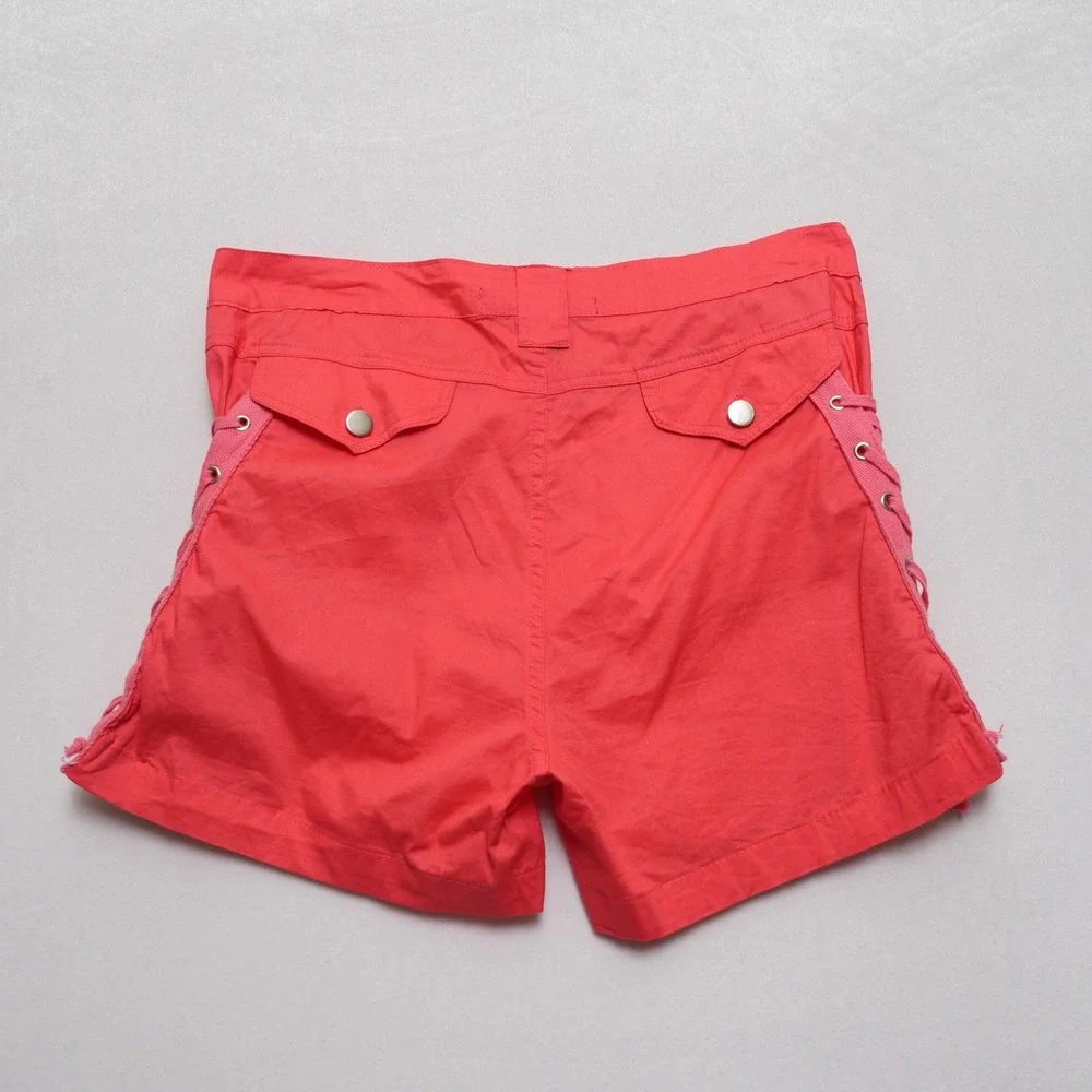 Helium London Side Laced‎ Shorts Womens Large Red 6-Pocket Utility Cargo
